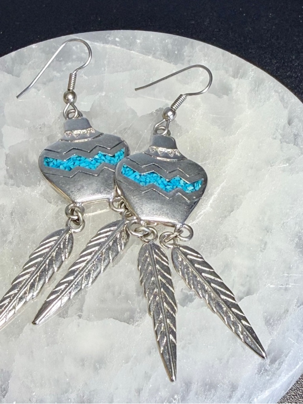 Native American Wedding Pot Sterling Silver & Turquoise Dangle Earrings